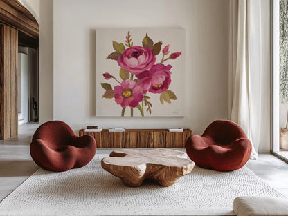 English Garden III Stem by Silvia Vassileva. Shown as extra-large giant wall art in a modern living room. Available as an archival giclee rolled canvas, fine art paper, or poster print. SKU 30574a.