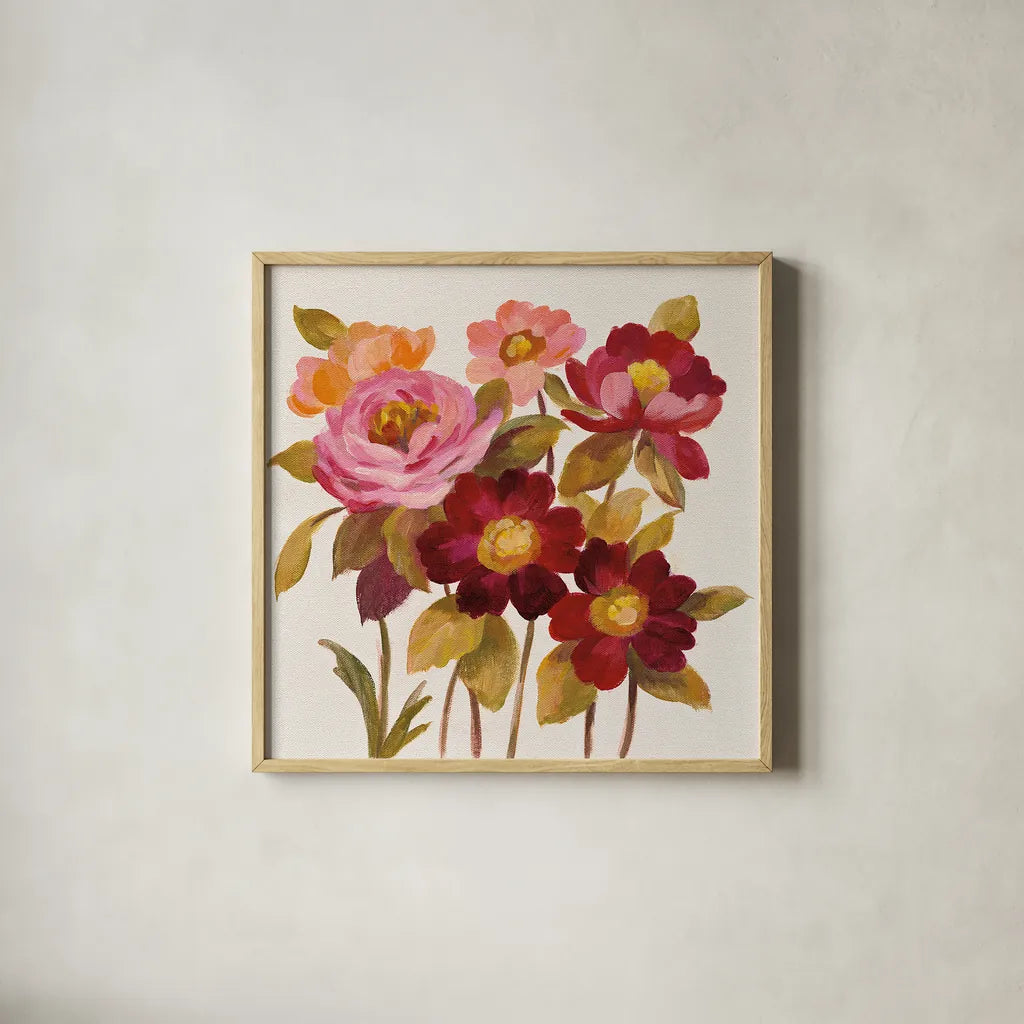 English Garden IV by Silvia Vassileva. Shown in a natural wood glass frame for a timeless modern aesthetic. Available as an archival giclee rolled canvas, fine art paper, or poster print. SKU 30151a.