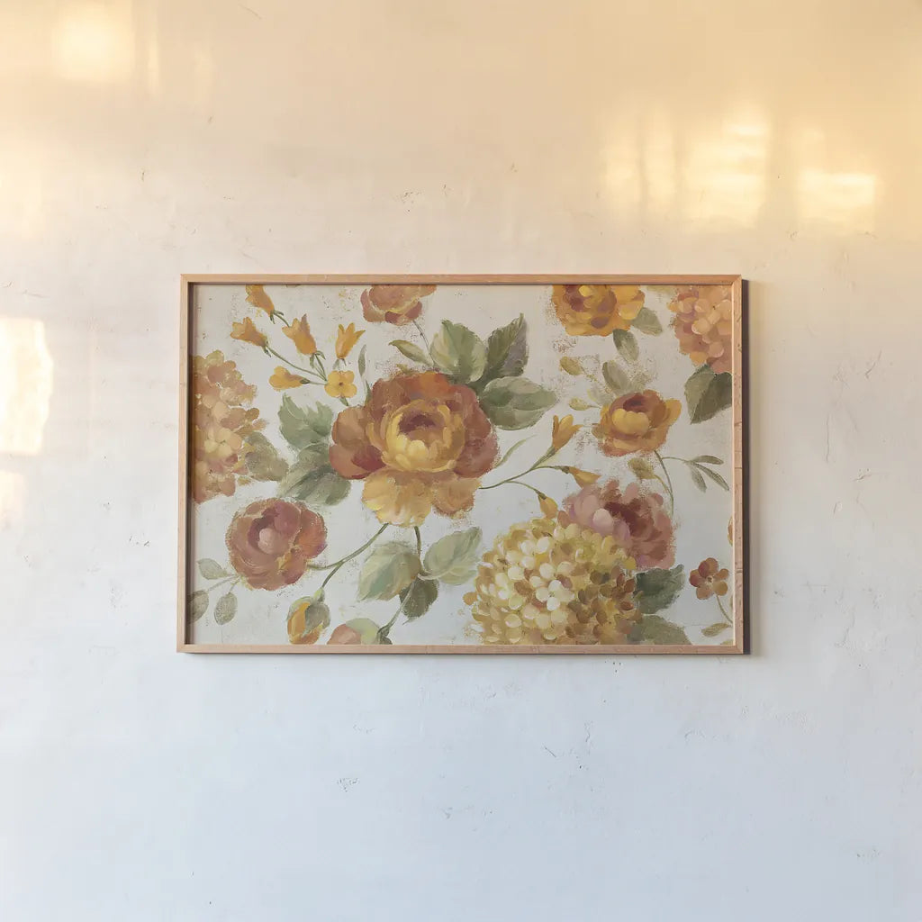 English Garden on Gray Crop by Silvia Vassileva. shown as a paper print in a natural frame. Available as a archival giclee rolled canvas, fine art paper, or poster print. SKU 33730i.