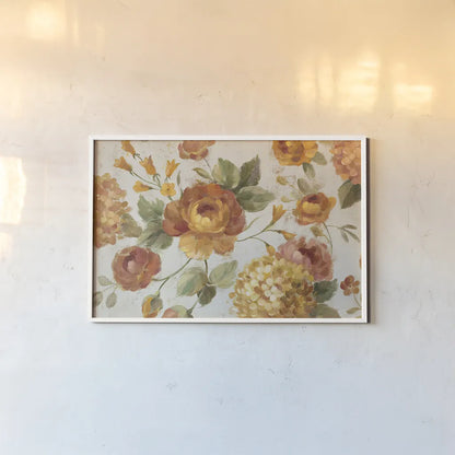 English Garden on Gray Crop by Silvia Vassileva. shown as a paper print in a white frame. Available as a archival giclee rolled canvas, fine art paper, or poster print. SKU 33730i.