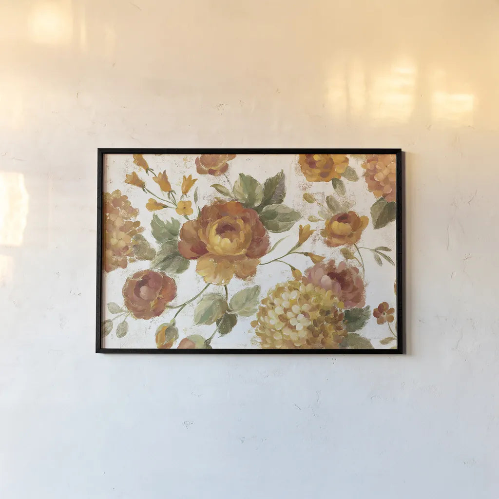 English Garden on White Crop by Silvia Vassileva. shown as a paper print in a black flame. Available as a archival giclee rolled canvas, fine art paper, or poster print. SKU 33729i.