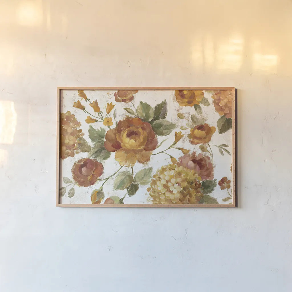 English Garden on White Crop by Silvia Vassileva. shown as a paper print in a natural frame. Available as a archival giclee rolled canvas, fine art paper, or poster print. SKU 33729i.