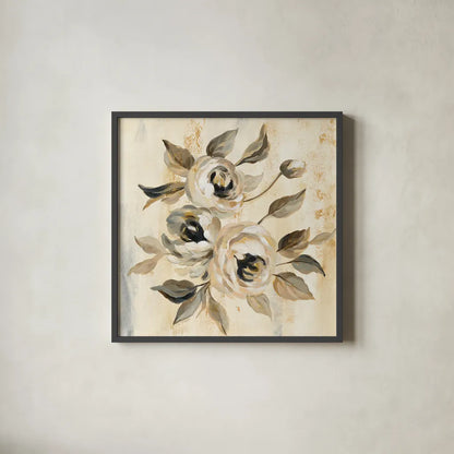 English Rose I by Silvia Vassileva. Shown in a sleek black glass frame for a contemporary gallery look. Available as an archival giclee rolled canvas, fine art paper, or poster print. SKU 30443a.