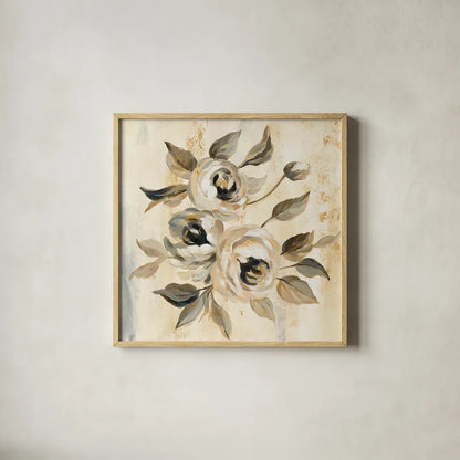 English Rose I by Silvia Vassileva. Shown in a natural wood glass frame for a timeless modern aesthetic. Available as an archival giclee rolled canvas, fine art paper, or poster print. SKU 30443a.