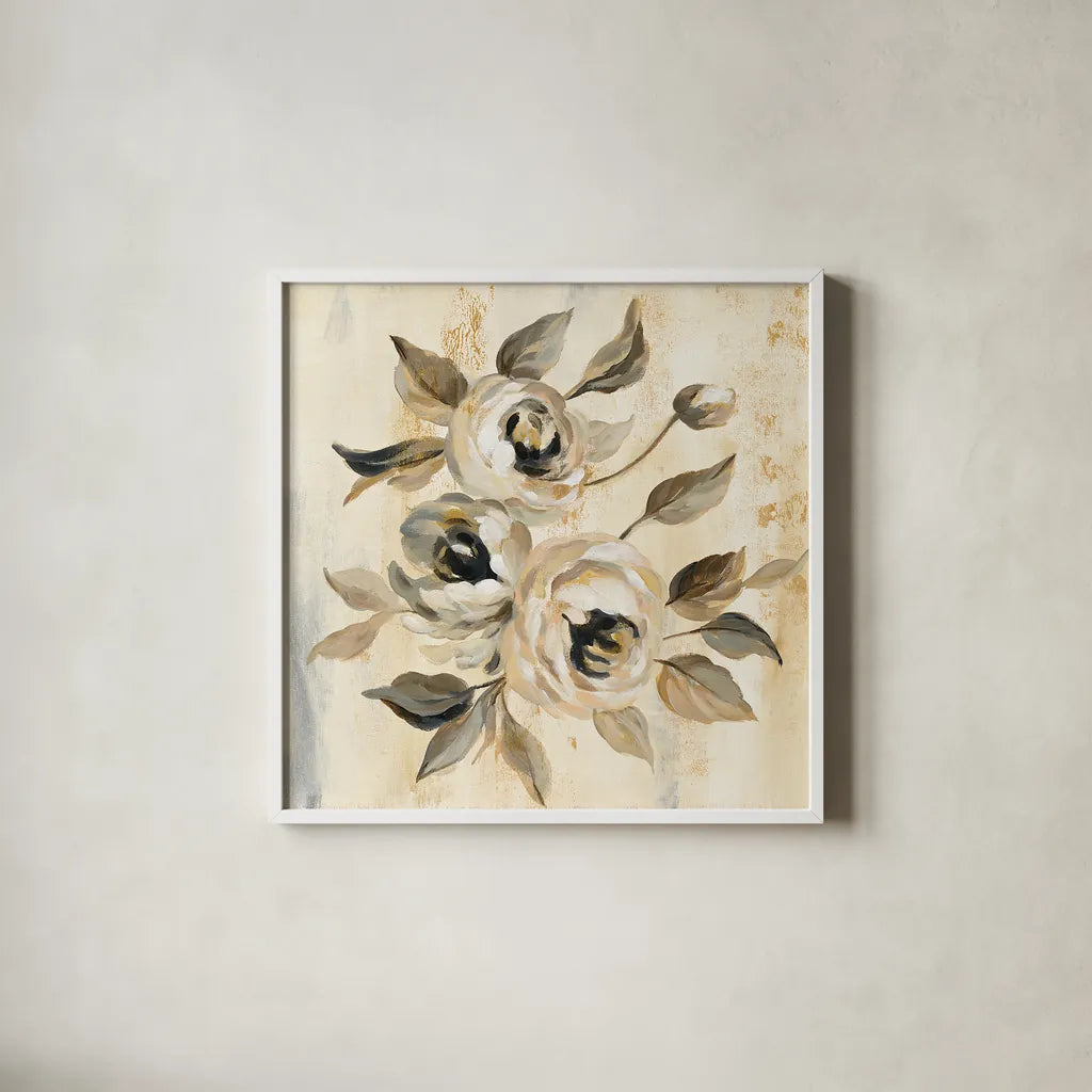 English Rose I by Silvia Vassileva. Shown in a crisp white glass frame for a clean and minimalist style. Available as an archival giclee rolled canvas, fine art paper, or poster print. SKU 30443a.