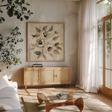 English Rose I by Silvia Vassileva. Shown in a natural wood frame in a cozy modern living room. Available as an archival giclee rolled canvas, fine art paper, or poster print. SKU 30443a.
