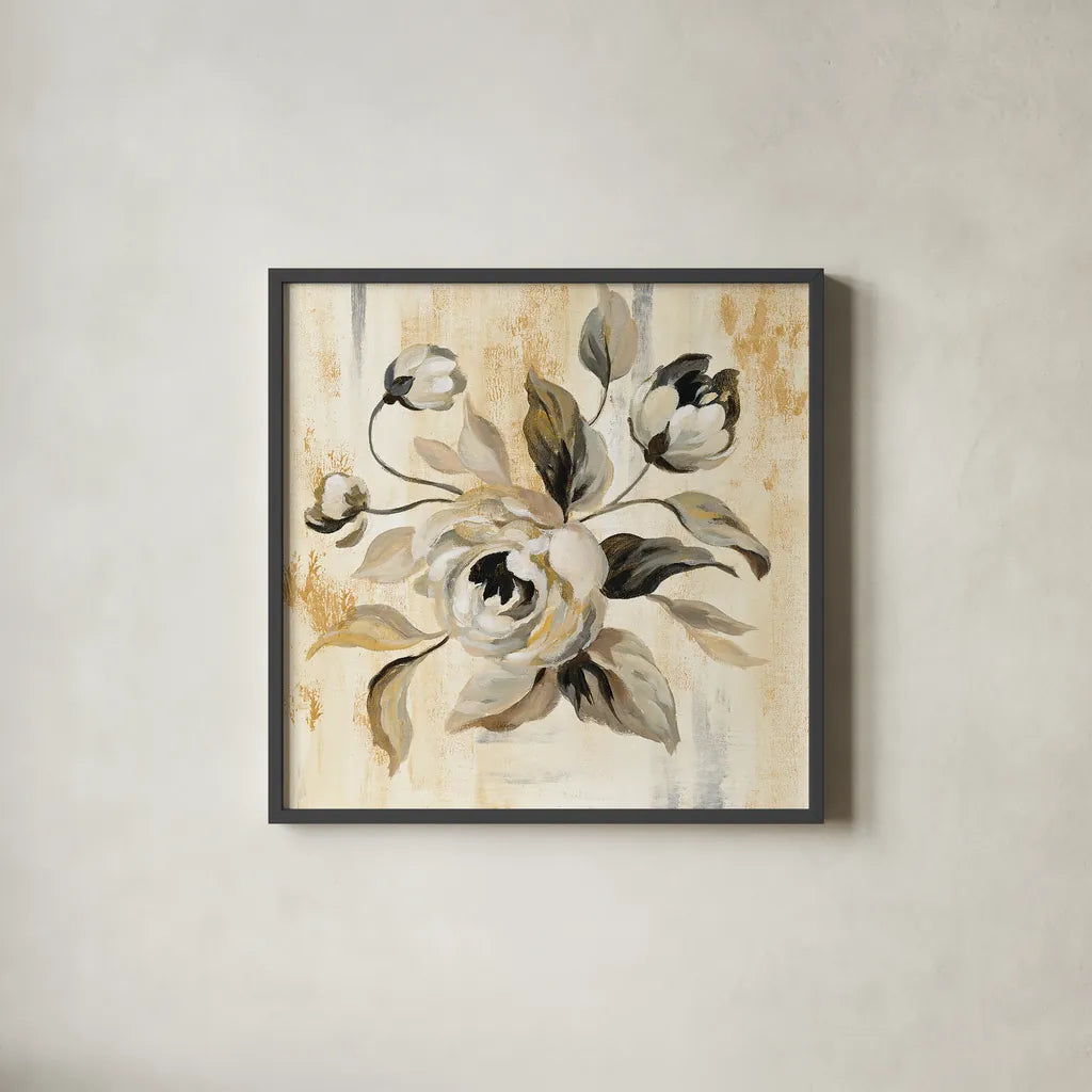 English Rose II by Silvia Vassileva. Shown in a sleek black glass frame for a contemporary gallery look. Available as an archival giclee rolled canvas, fine art paper, or poster print. SKU 30444a.