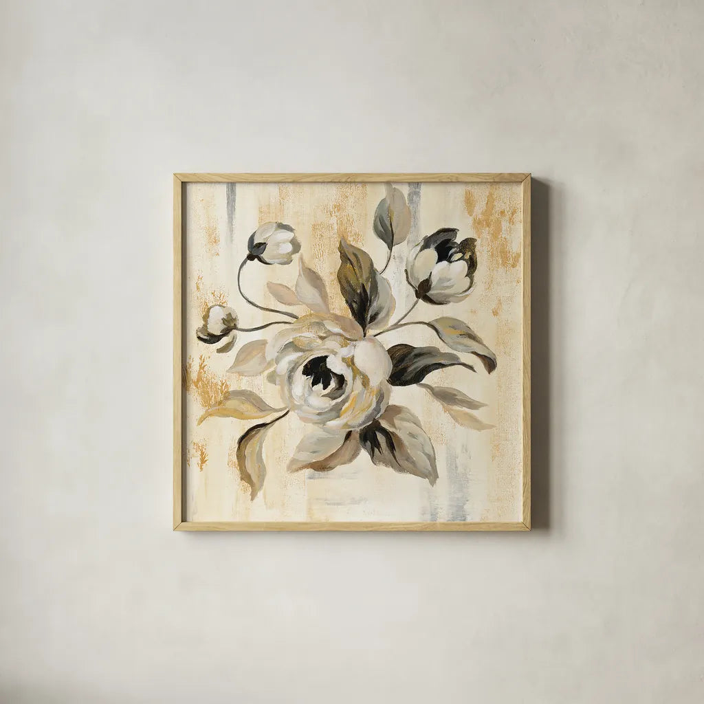 English Rose II by Silvia Vassileva. Shown in a natural wood glass frame for a timeless modern aesthetic. Available as an archival giclee rolled canvas, fine art paper, or poster print. SKU 30444a.