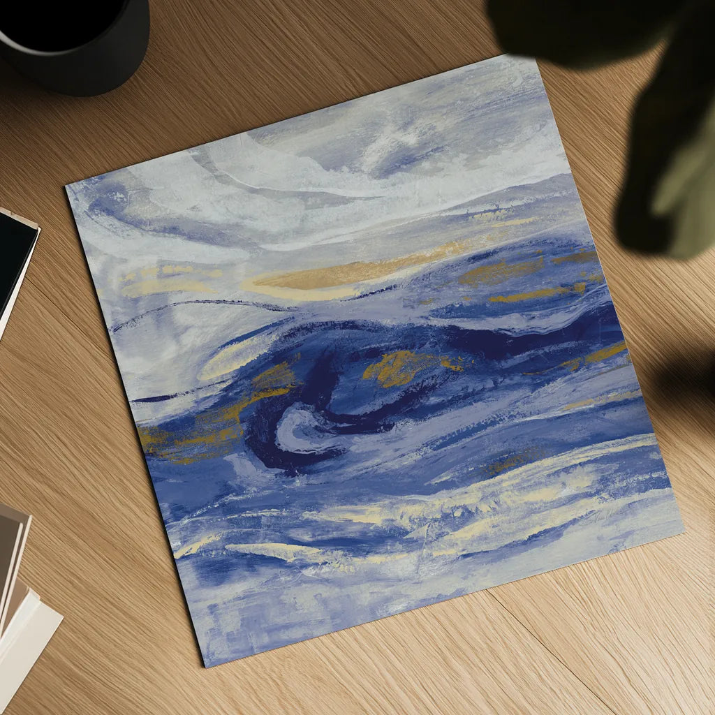 Estuary Blue Sq by Silvia Vassileva. Shown as a detailed flat fine art print, highlighting archival giclee quality. Available as an archival giclee rolled canvas, fine art paper, or poster print. SKU 65025a.