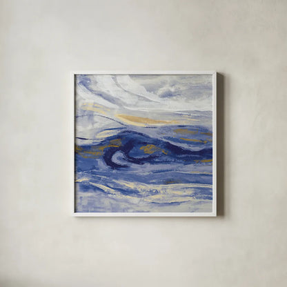 Estuary Blue Sq by Silvia Vassileva. Shown in a crisp white glass frame for a clean and minimalist style. Available as an archival giclee rolled canvas, fine art paper, or poster print. SKU 65025a.