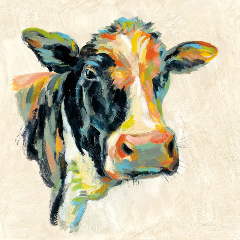 Expressionistic Cow I by Silvia Vassileva. SKU 49919a. Archival Giclee Fine art print for wall decor.