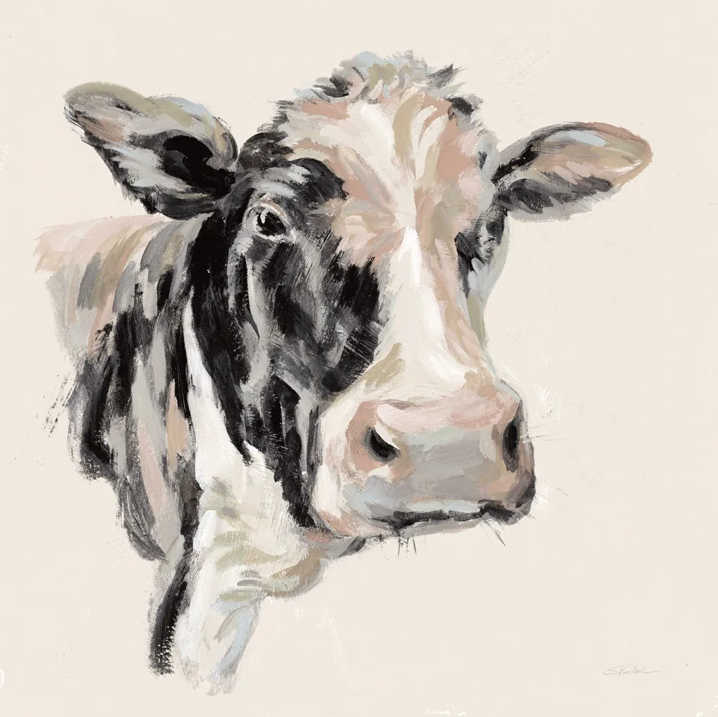 Expressionistic Cow I Neutral by Silvia Vassileva. SKU 59166a. Archival Giclee Fine art print for wall decor.