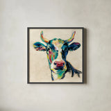 Expressionistic Cow II by Silvia Vassileva. Shown in a sleek black glass frame for a contemporary gallery look. Available as an archival giclee rolled canvas, fine art paper, or poster print. SKU 49920a.