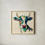 Expressionistic Cow II by Silvia Vassileva. Shown in a natural wood glass frame for a timeless modern aesthetic. Available as an archival giclee rolled canvas, fine art paper, or poster print. SKU 49920a.