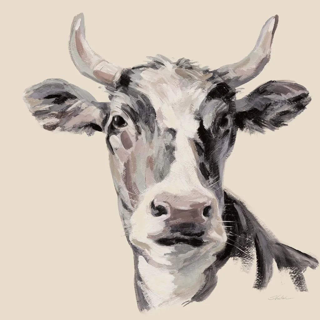 Expressionistic Cow II Neutral by Silvia Vassileva. SKU 101473a. Archival Giclee Fine art print for wall decor.