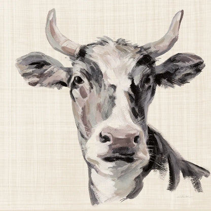 Expressionistic Cow II Neutral Linen by Silvia Vassileva. SKU 101474a. Archival Giclee Fine art print for wall decor.
