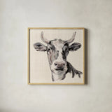 Expressionistic Cow II Neutral Linen by Silvia Vassileva. Shown in a natural wood glass frame for a timeless modern aesthetic. Available as an archival giclee rolled canvas, fine art paper, or poster print. SKU 101474a.