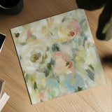 Expressive Pale Floral Square by Silvia Vassileva. Shown as a detailed flat fine art print, highlighting archival giclee quality. Available as an archival giclee rolled canvas, fine art paper, or poster print. SKU 49261a.