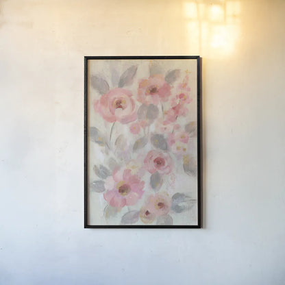 Expressive Pink Flowers I by Silvia Vassileva. shown as a paper print in a black flame. Available as a archival giclee rolled canvas, fine art paper, or poster print. SKU 63282h.