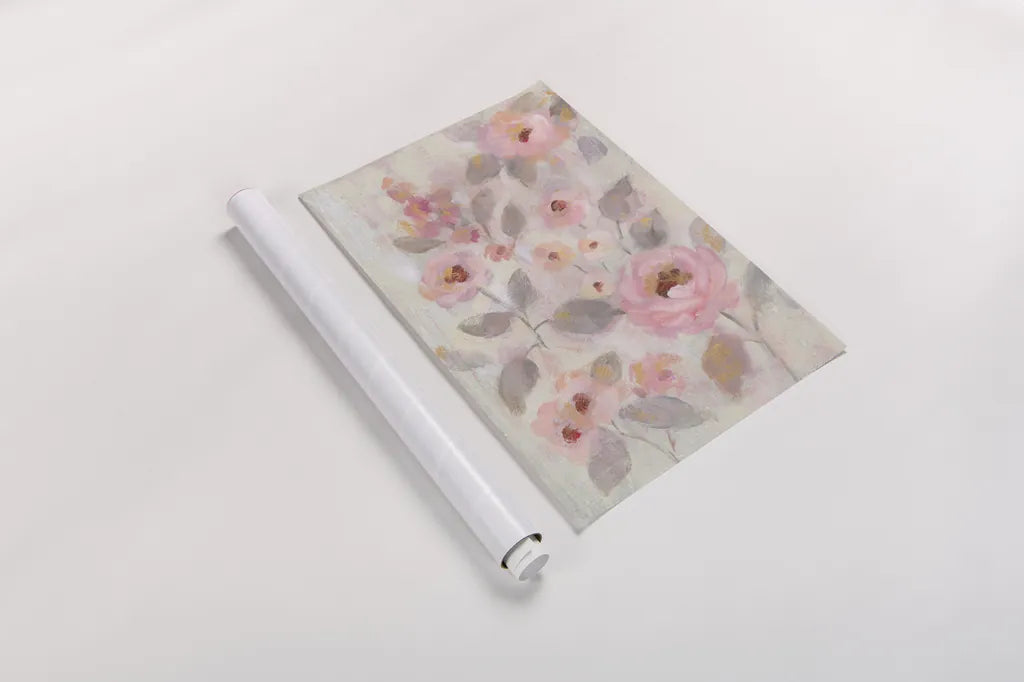 Expressive Pink Flowers II by Silvia Vassileva. shown as a rolled paper print. Available as archival giclee rolled canvas, fine art paper, or poster print. SKU 63283h.