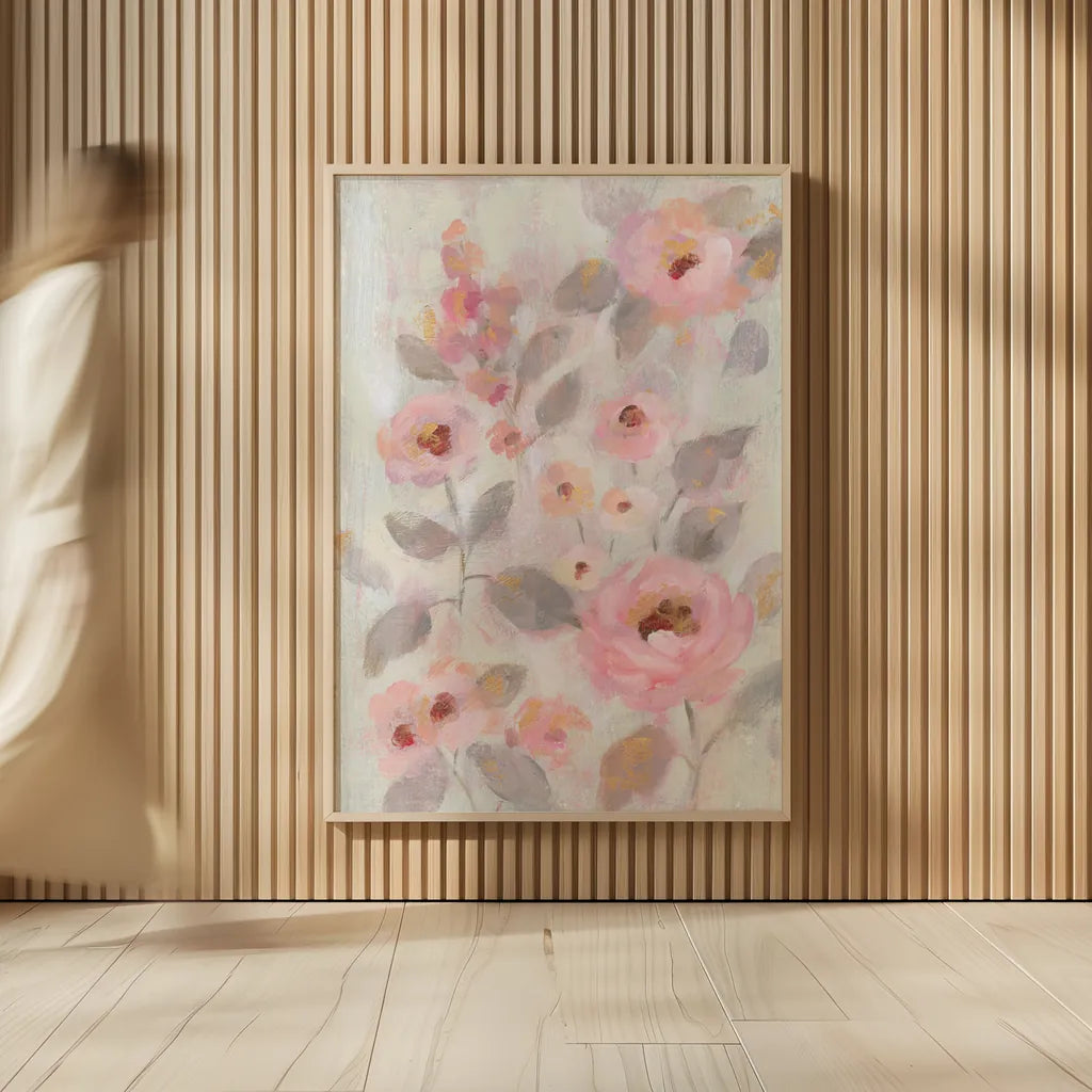 Expressive Pink Flowers II by Silvia Vassileva. shown as over sized large wall art. Available as an archival giclee rolled canvas, fine art paper, or poster print. SKU 63283h.