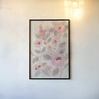 Expressive Pink Flowers II by Silvia Vassileva. shown as a paper print in a black flame. Available as a archival giclee rolled canvas, fine art paper, or poster print. SKU 63283h.