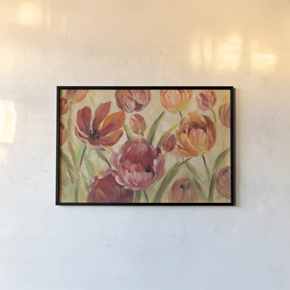 Expressive Tulips Neutral by Silvia Vassileva. shown as a paper print in a black flame. Available as a archival giclee rolled canvas, fine art paper, or poster print. SKU 29160i.