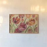 Expressive Tulips Neutral by Silvia Vassileva. shown as a paper print in a natural frame. Available as a archival giclee rolled canvas, fine art paper, or poster print. SKU 29160i.