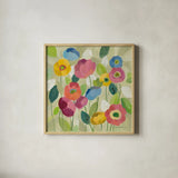 Fairy Tale Flowers I by Silvia Vassileva. Shown in a natural wood glass frame for a timeless modern aesthetic. Available as an archival giclee rolled canvas, fine art paper, or poster print. SKU 18797a.