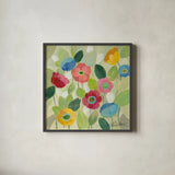 Fairy Tale Flowers IV by Silvia Vassileva. Shown in a sleek black glass frame for a contemporary gallery look. Available as an archival giclee rolled canvas, fine art paper, or poster print. SKU 18800a.