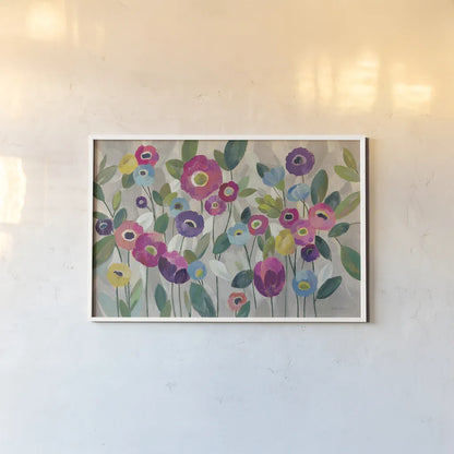 Fairy Tale Flowers V Pink by Silvia Vassileva. shown as a paper print in a white frame. Available as a archival giclee rolled canvas, fine art paper, or poster print. SKU 29183i.
