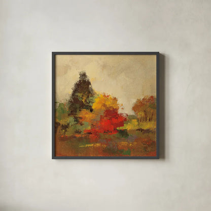 Fall Forest I by Silvia Vassileva. Shown in a sleek black glass frame for a contemporary gallery look. Available as an archival giclee rolled canvas, fine art paper, or poster print. SKU 11247a.
