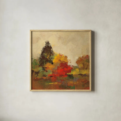 Fall Forest I by Silvia Vassileva. Shown in a natural wood glass frame for a timeless modern aesthetic. Available as an archival giclee rolled canvas, fine art paper, or poster print. SKU 15820a.