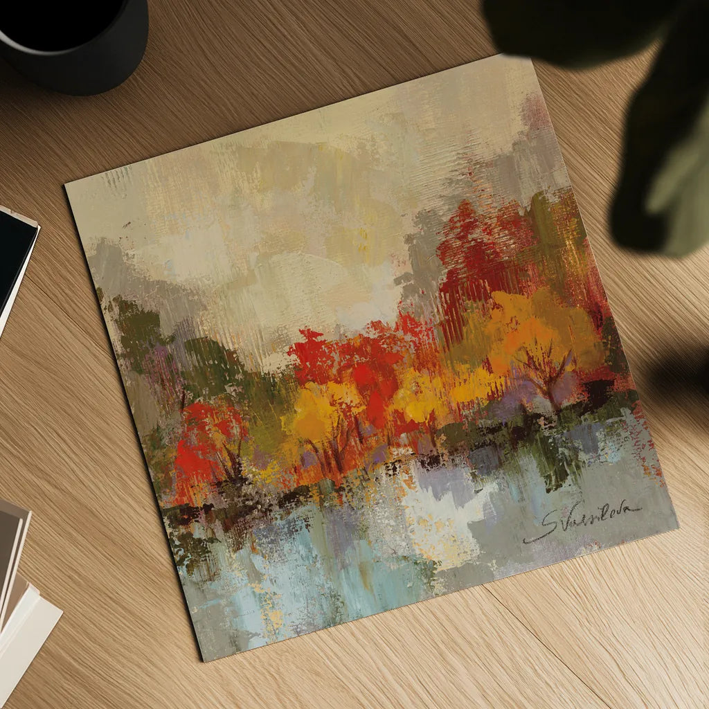 Fall Riverside II by Silvia Vassileva. Shown as a detailed flat fine art print, highlighting archival giclee quality. Available as an archival giclee rolled canvas, fine art paper, or poster print. SKU 11882a.
