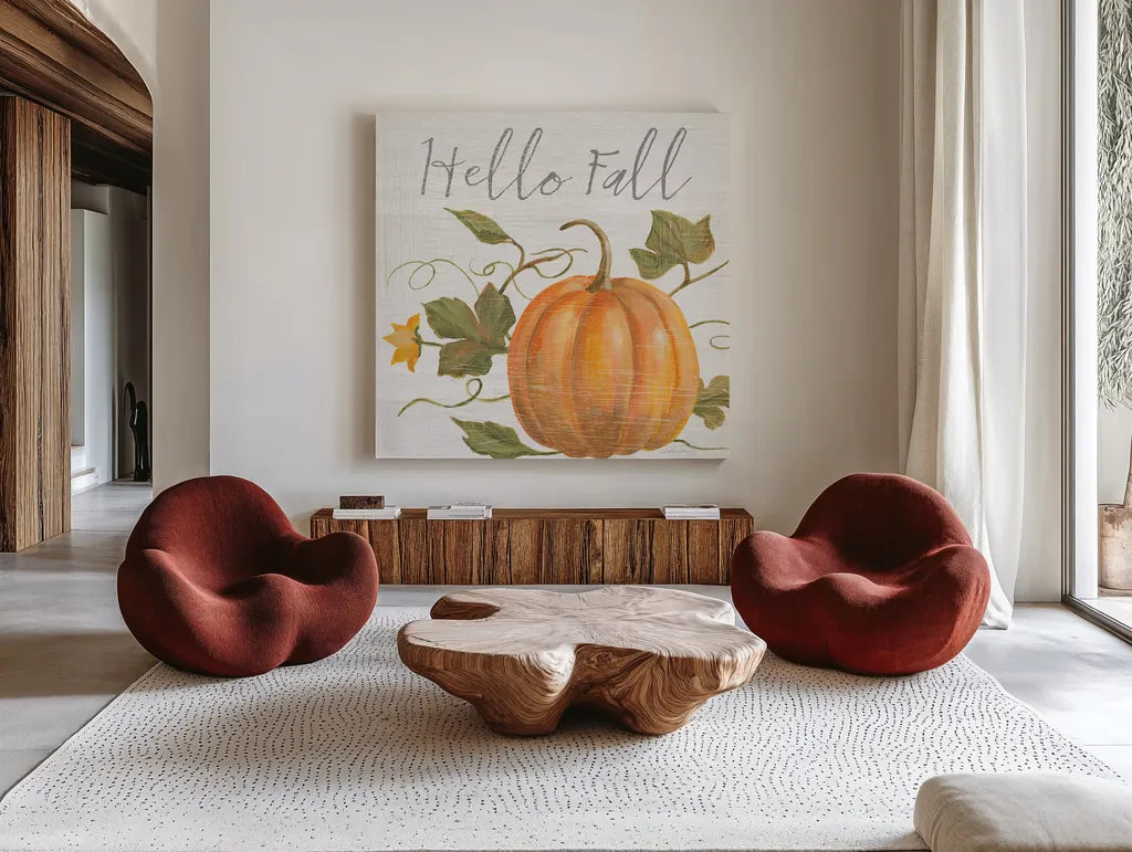 Fall Splendor V by Silvia Vassileva. Shown as extra-large giant wall art in a modern living room. Available as an archival giclee rolled canvas, fine art paper, or poster print. SKU 56607a.