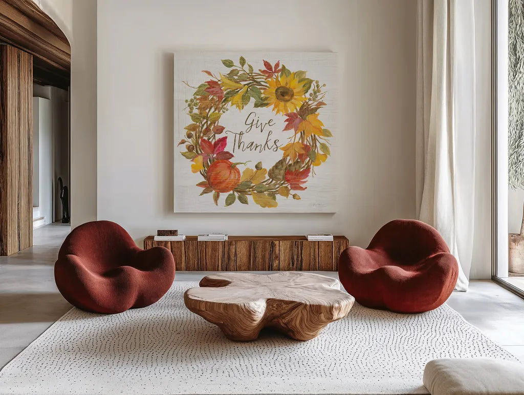 Fall Splendor VII by Silvia Vassileva. Shown as extra-large giant wall art in a modern living room. Available as an archival giclee rolled canvas, fine art paper, or poster print. SKU 56609a.