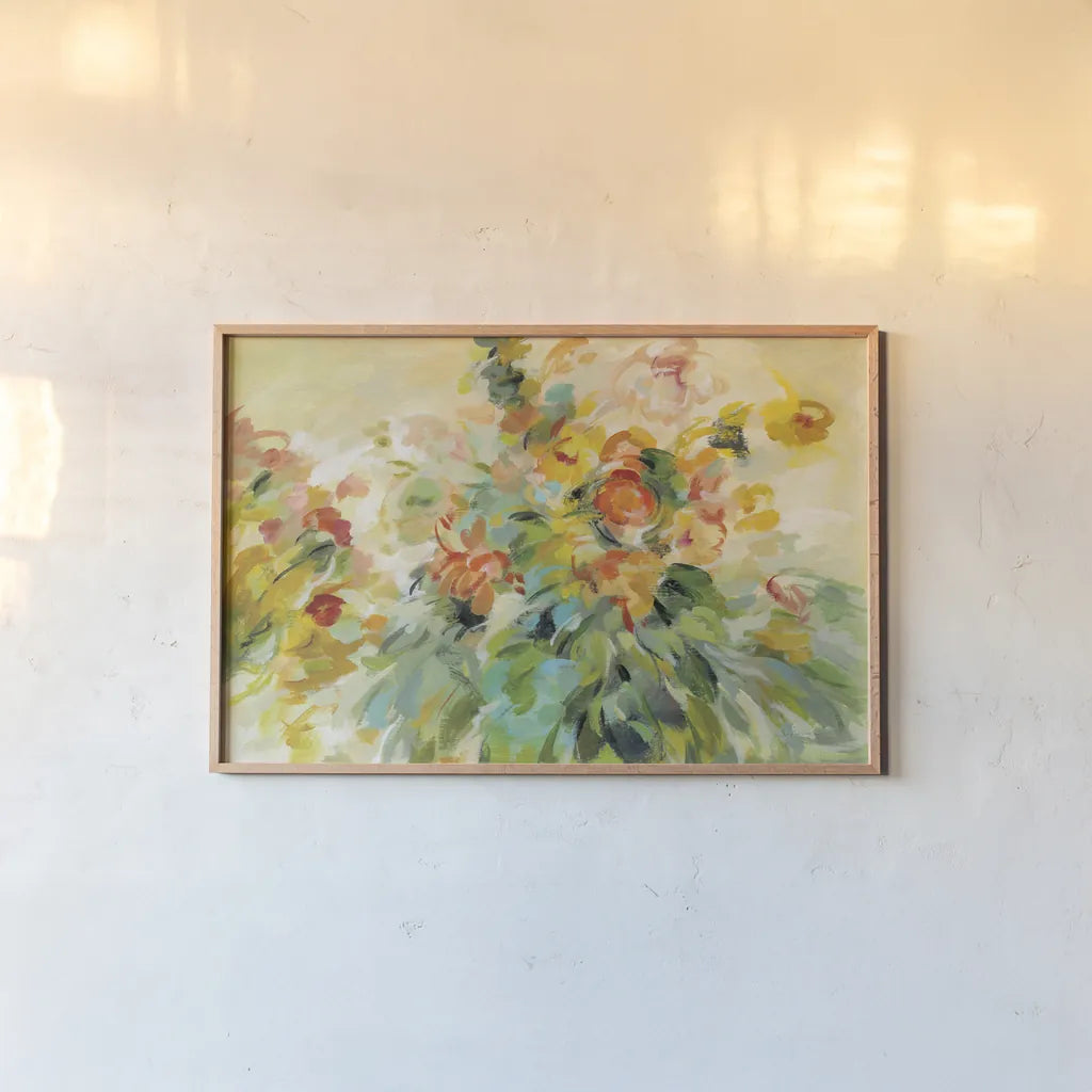 Festive Bouquet by Silvia Vassileva. shown as a paper print in a natural frame. Available as a archival giclee rolled canvas, fine art paper, or poster print. SKU 56256i.