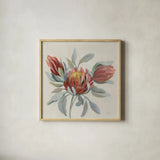 Field Bloom I by Silvia Vassileva. Shown in a natural wood glass frame for a timeless modern aesthetic. Available as an archival giclee rolled canvas, fine art paper, or poster print. SKU 63982a.