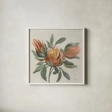 Field Bloom I Warm by Silvia Vassileva. Shown in a crisp white glass frame for a clean and minimalist style. Available as an archival giclee rolled canvas, fine art paper, or poster print. SKU 80067a.