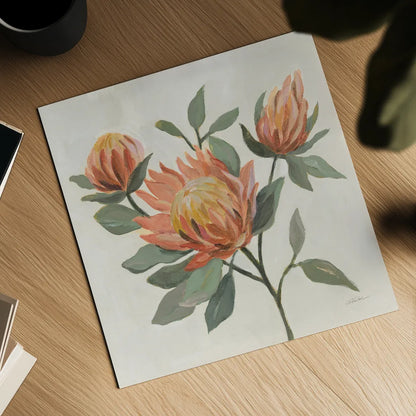 Field Bloom II Warm by Silvia Vassileva. Shown as a detailed flat fine art print, highlighting archival giclee quality. Available as an archival giclee rolled canvas, fine art paper, or poster print. SKU 80068a.