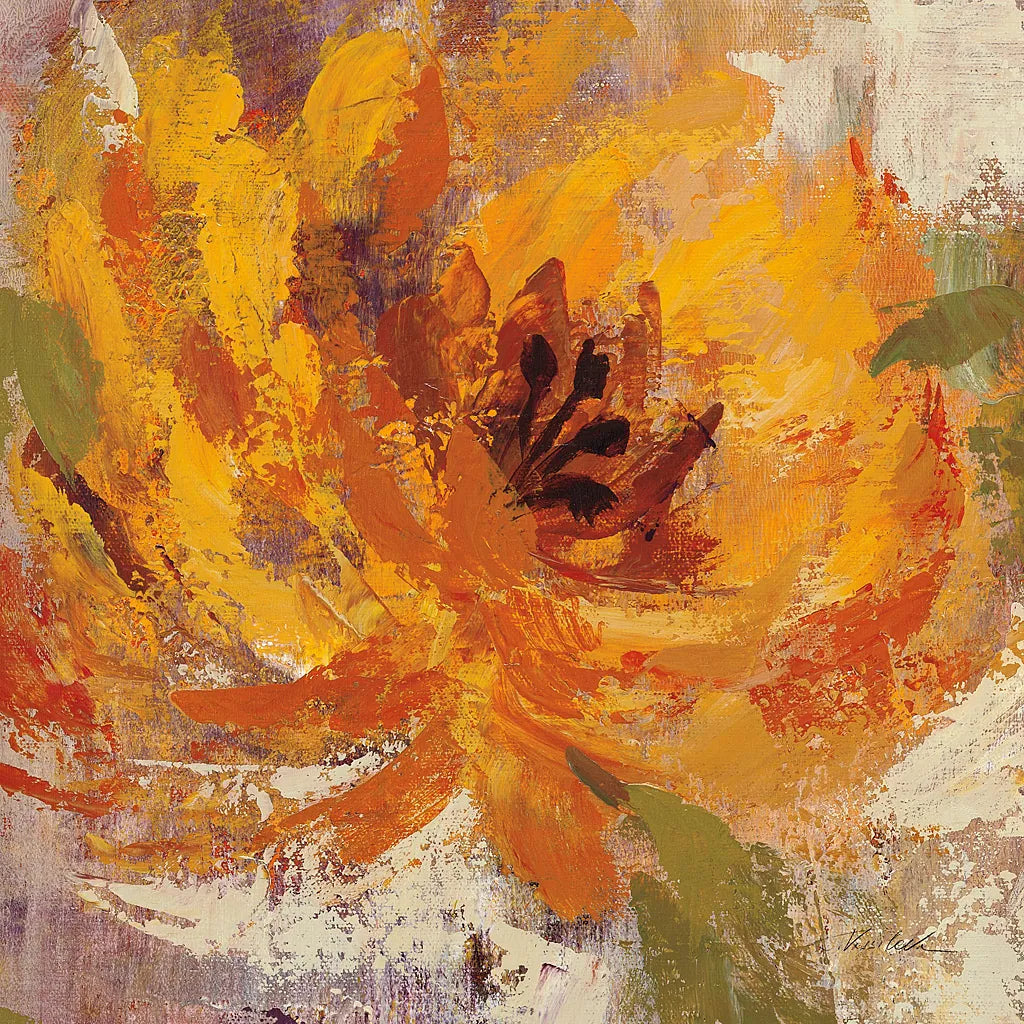 Fiery Dahlias I Golden Flower by Silvia Vassileva. SKU 10547a. Archival Giclee Fine art print for wall decor.