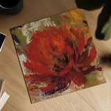 Fiery Dahlias II Red Flower by Silvia Vassileva. Shown as a detailed flat fine art print, highlighting archival giclee quality. Available as an archival giclee rolled canvas, fine art paper, or poster print. SKU 10548a.