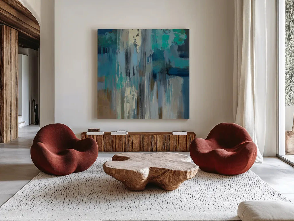 Fisherman Nets by Silvia Vassileva. Shown as extra-large giant wall art in a modern living room. Available as an archival giclee rolled canvas, fine art paper, or poster print. SKU 59948a.