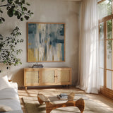 Fisherman Nets Neutral by Silvia Vassileva. Shown in a natural wood frame in a cozy modern living room. Available as an archival giclee rolled canvas, fine art paper, or poster print. SKU 69135a.