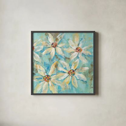Fjord Floral II by Silvia Vassileva. Shown in a sleek black glass frame for a contemporary gallery look. Available as an archival giclee rolled canvas, fine art paper, or poster print. SKU 25211a.