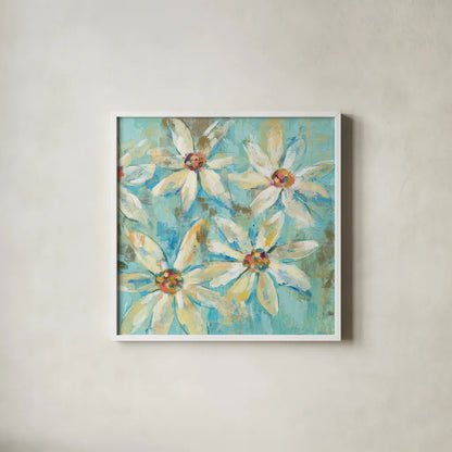 Fjord Floral II by Silvia Vassileva. Shown in a crisp white glass frame for a clean and minimalist style. Available as an archival giclee rolled canvas, fine art paper, or poster print. SKU 25211a.