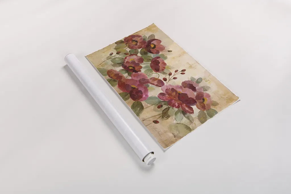 Fleurs Rouge by Silvia Vassileva. shown as a rolled paper print. Available as archival giclee rolled canvas, fine art paper, or poster print. SKU 15877i.