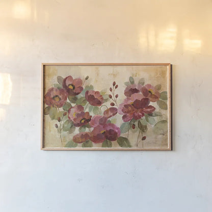 Fleurs Rouge by Silvia Vassileva. shown as a paper print in a natural frame. Available as a archival giclee rolled canvas, fine art paper, or poster print. SKU 15877i.