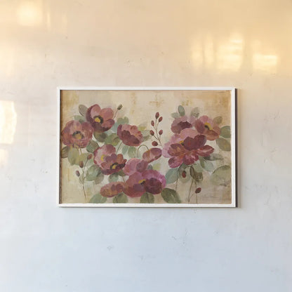 Fleurs Rouge by Silvia Vassileva. shown as a paper print in a white frame. Available as a archival giclee rolled canvas, fine art paper, or poster print. SKU 15877i.