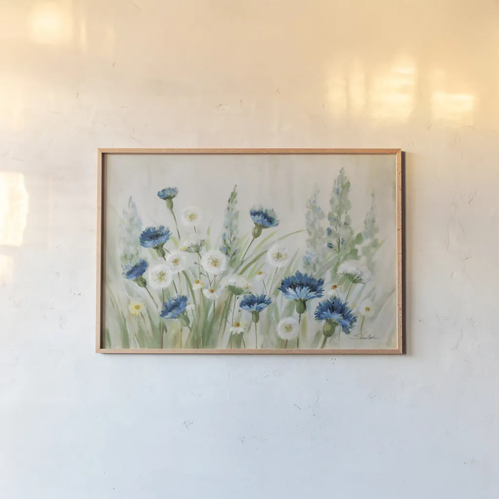 Fleurs des Champs by Silvia Vassileva. shown as a paper print in a natural frame. Available as a archival giclee rolled canvas, fine art paper, or poster print. SKU 78206i.
